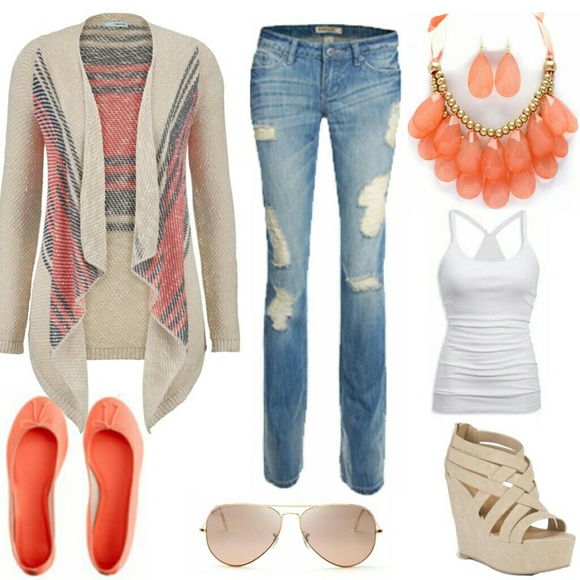 Beige and Coral Blanket cardigan