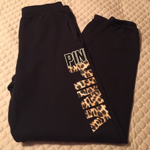 PINK black and leopard print campus sweat pants