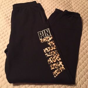 PINK black and leopard print campus sweat pants