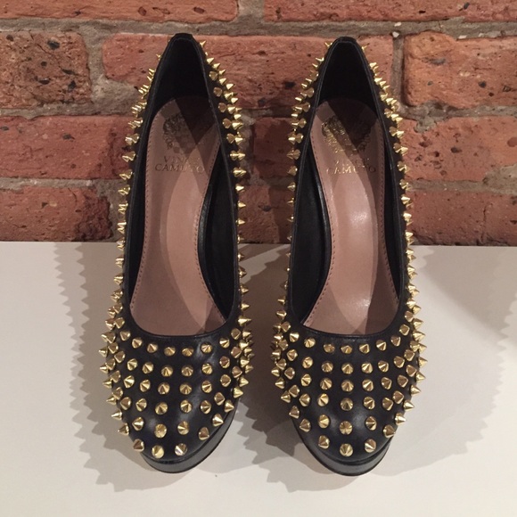 Vince Camuto Black Heels with Gold Studs