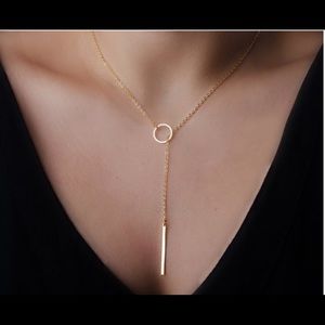 Gold Plated Bar/Circle Lariat Necklace