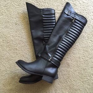 Knee High Leather Moto Boots