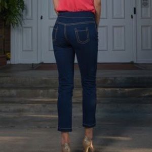 Stone Denim Designs Stretch Blue Jean w Pink Silk