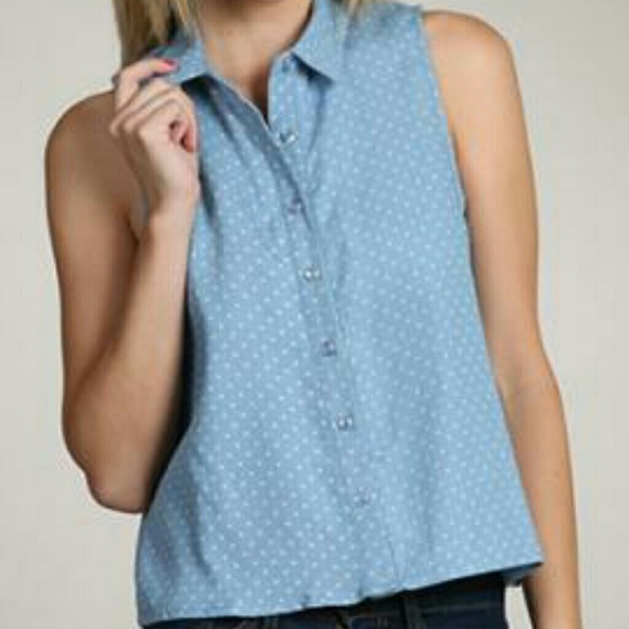 I.N.C. light blue pokadots top
