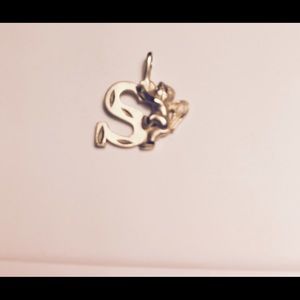 14k yellow gold angel necklace with initial "s".