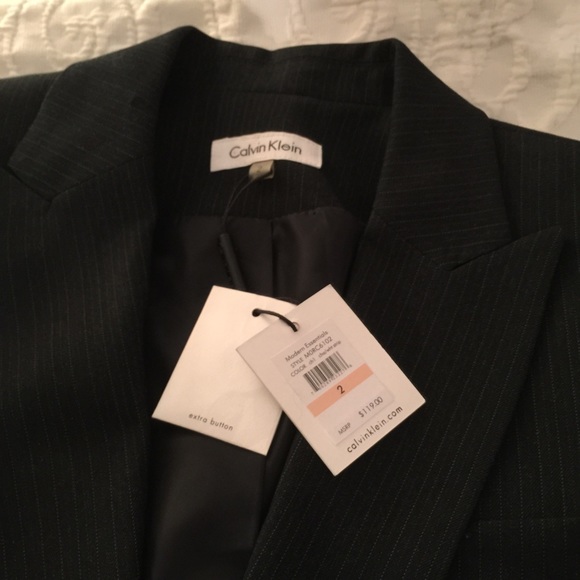 NWT Calvin Klein charcoal pinstriped blazer - Picture 3 of 3