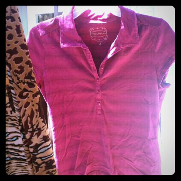 Maroon collard andt-shirt with horizontal stripes - Picture 1 of 4