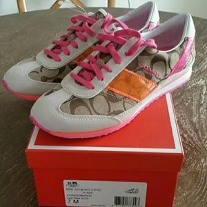 Coach MAE khaki/orange /pink sneakers. Size 7