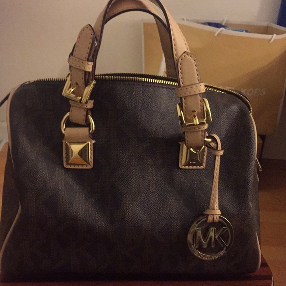Michael Kors Mk Signature Brown And Beige Satchel