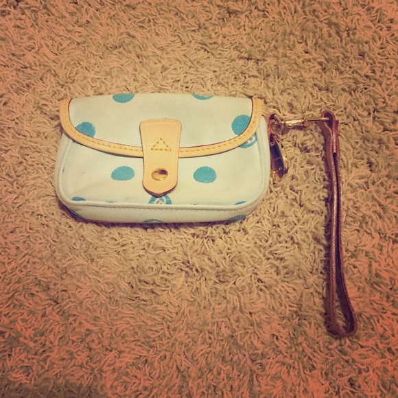 Used Dooney & Bourke Wristlet! Baby Blue Polka Dot