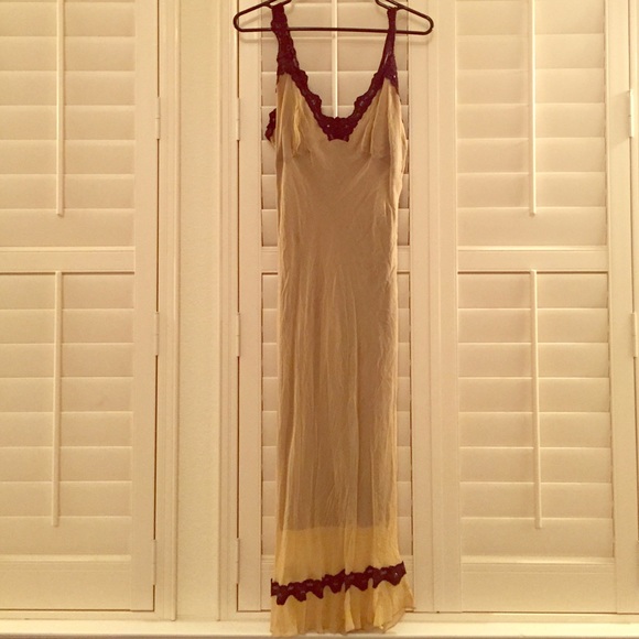 Long tan dress from bebe with brown lace straps