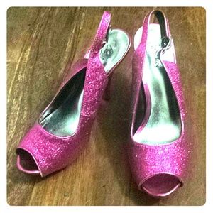 Pink glitter open-toe slingback heels sz 7.5