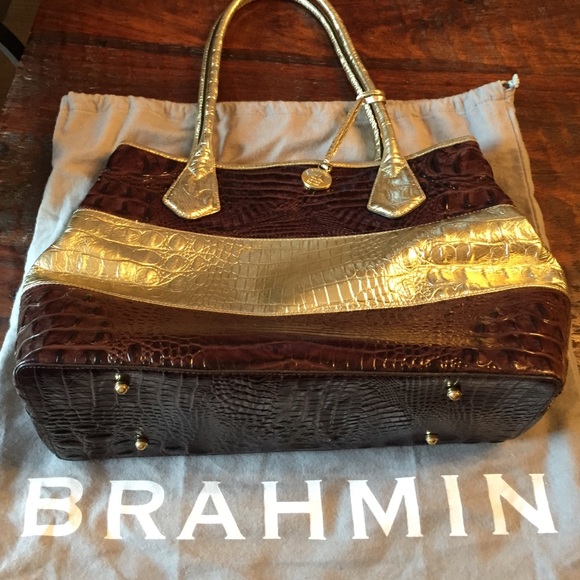 Brahmin med size handbag. Brown and gold