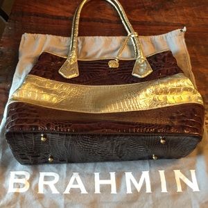 Brahmin med size handbag. Brown and gold