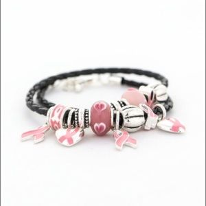 Pink Ribbon Resin Heart Charm Bracelet