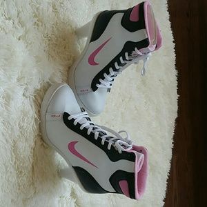 Shades of white pink and black nike pumps