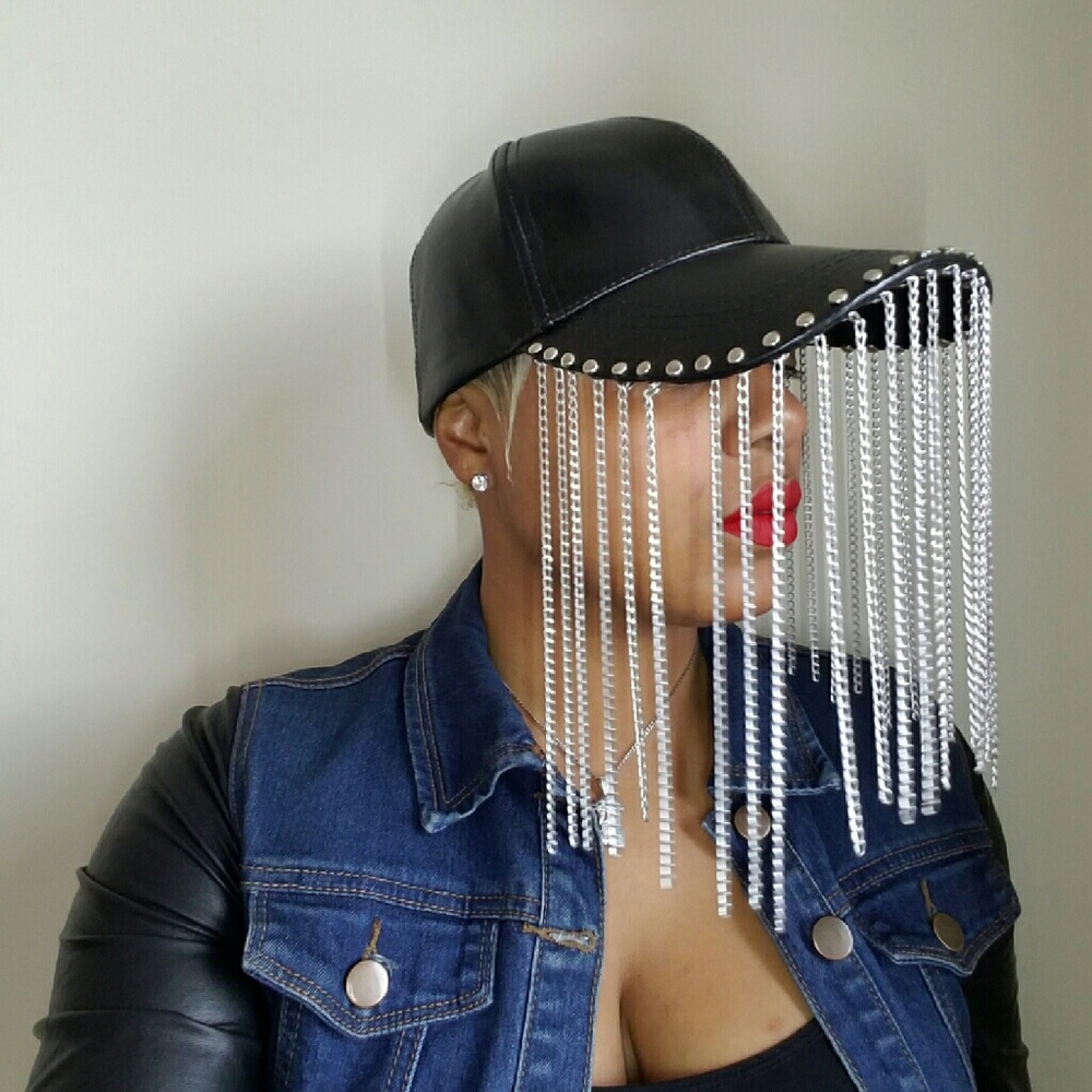 Jaw Dropping leather baseball cap w/ chains