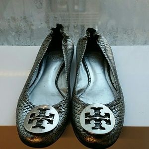 Tory Burch silver embossed flats