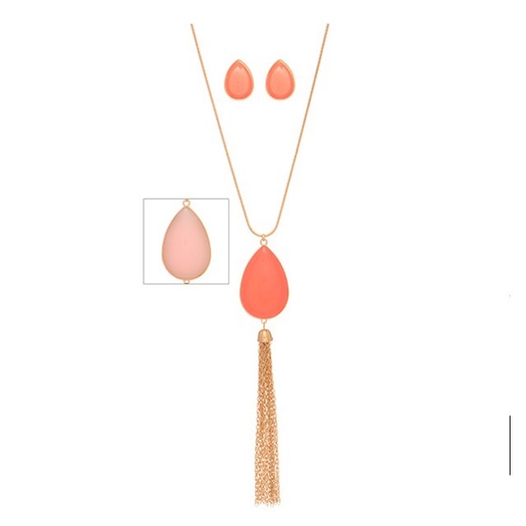 NWT Pink/Coral Necklace and Earrings set