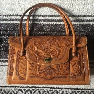 Vintage Leather Embossed Detail Handbag