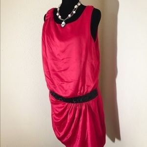 Red cowl low back dress