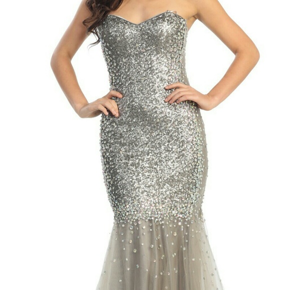 Silver long formal dress