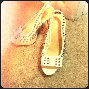 White open toe heels