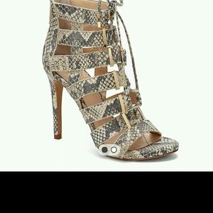 VINCE CAMUTO FRESHI-CAGE LACE UP HIGH HEEL SANDAL