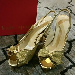 Kate Spade Gold Glitter Bow Heels
