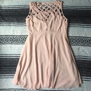 🌞NWOT Light Pink Chiffon Caged Skater Dress