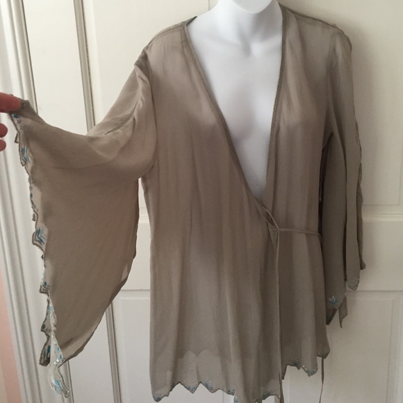 Chan Luu clay silk tunic with seed beads