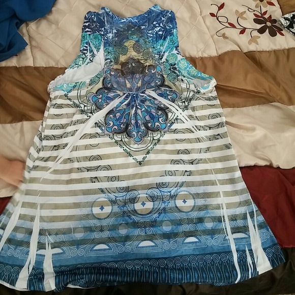 Blue silky formal tank! So cute and versatile - Picture 2 of 2