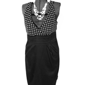 Vintage Style Black & White Polka Dot V-Neck Dress