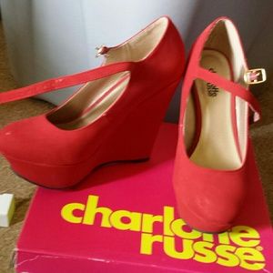 Red Mary Jane wedges