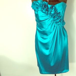 Satin Teal Sweetheart Dress with Ruching