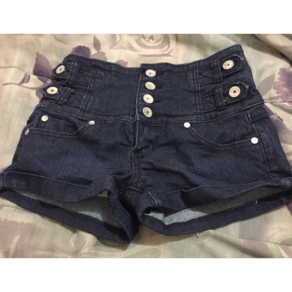 Dark blue denim high waisted shorts