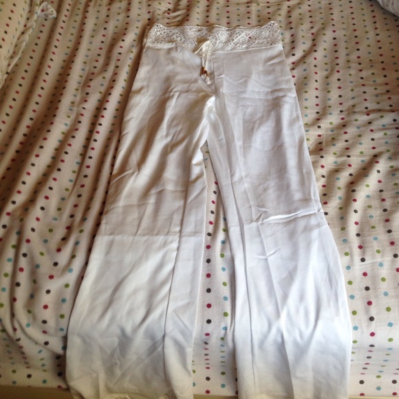 *SOLD* Boho Drawsting Lacy Flare Pants - Picture 2 of 4