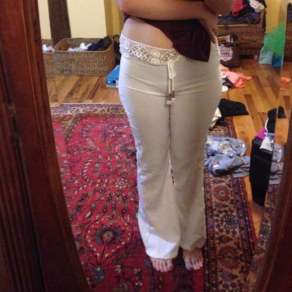 *SOLD* Boho Drawsting Lacy Flare Pants - Picture 3 of 4