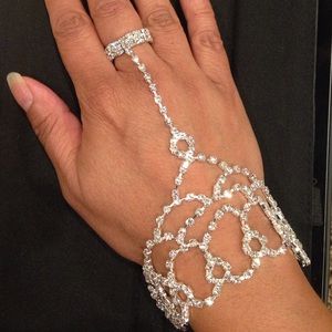 Attached rhinestone bracelet & ring!