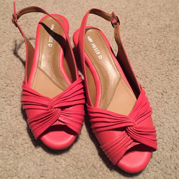 Sling back coral wedge shoes-BOGO