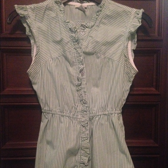 Anthropology Odille green pinstripe shirt