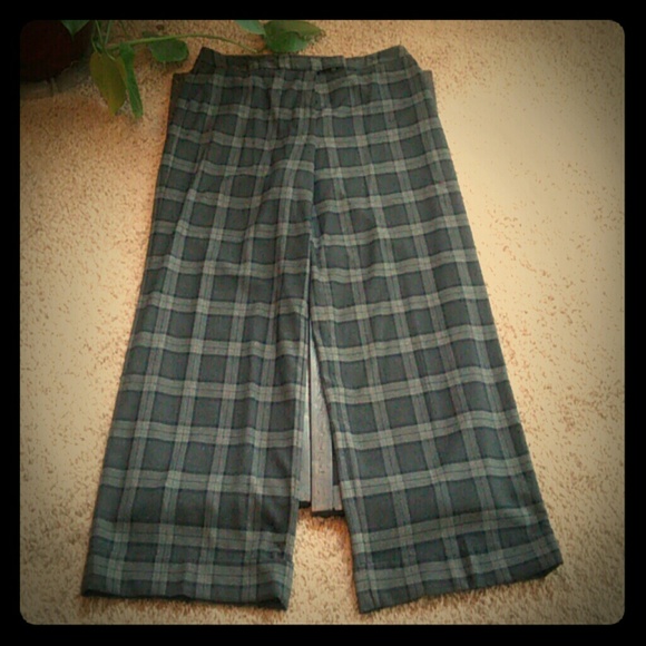 Gray plaid wide leg pants