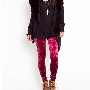 Nasty Gal crushed velvet leggings in wine color