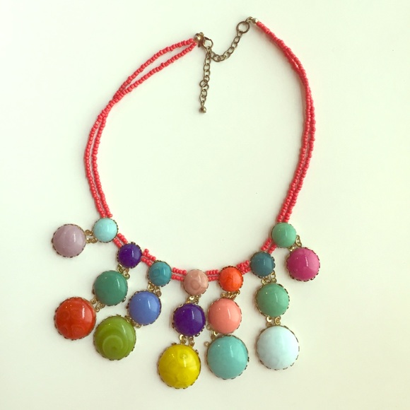 Rainbow colored stone and bead necklace