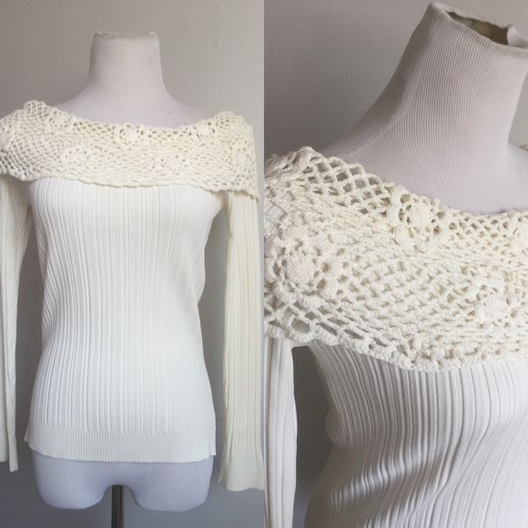 Reduced Cabo Ribbed Off Shoulder Cream Top SZ L