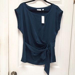Teal bow detail blouse