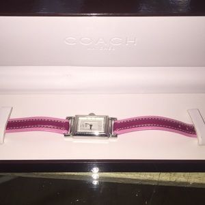 Coach silver watch with pink leather strap