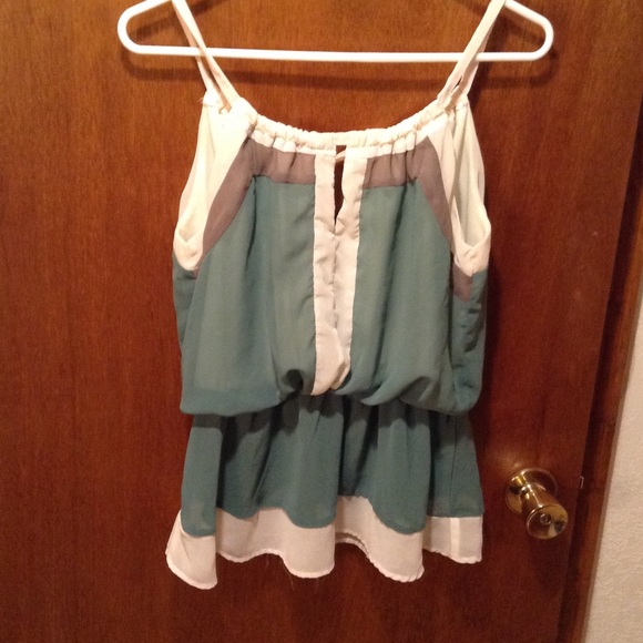 Body Central Tops - Blousy green and cream tank top