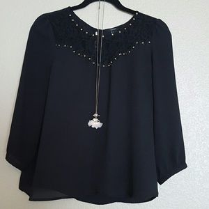 Forever 21 Black Studded Blouse sz Large