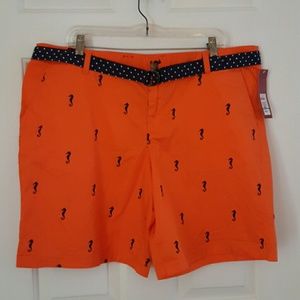 MERONO ORANGE BERMUDA SHORTS W/SEAHORSES